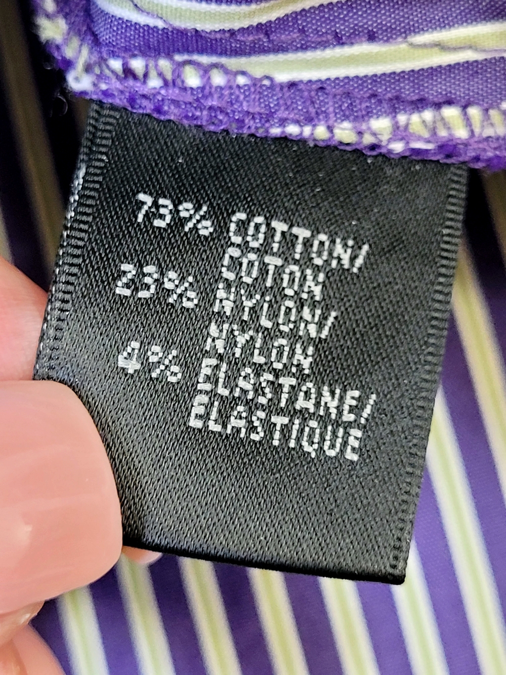 LAFAYETTE 148 New York Striped Tailored Peplum Waist Shirt Purple Green White 10 - Picture 7 of 9